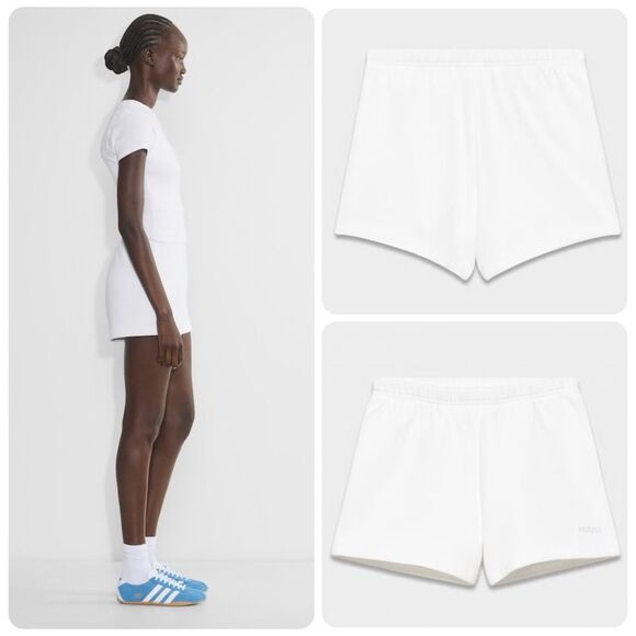 Aritzia TNA Cozy Sweatfleece Perfect Hi-Rise Mini Short in White | Size 2XS - Picture 2 of 8